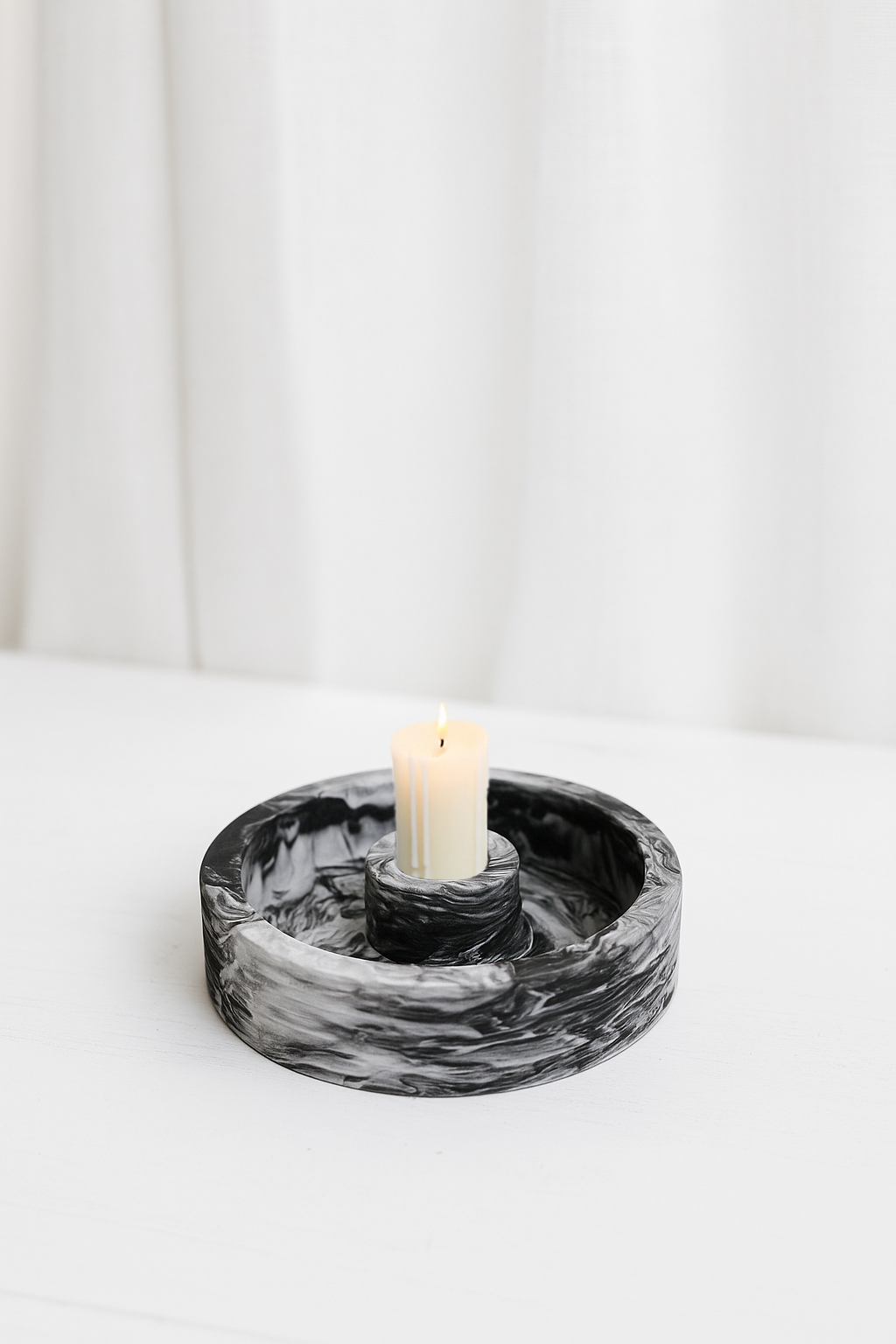 Mermer Desenli Şamdan - Mum Tutucu