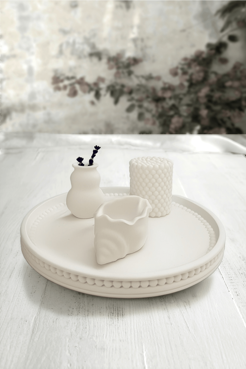 Dört Parça Dekoratif Beton Set - Bubble , Mum , Vazo , Deniz Kabuğu Kase Ve Bubble Tepsi