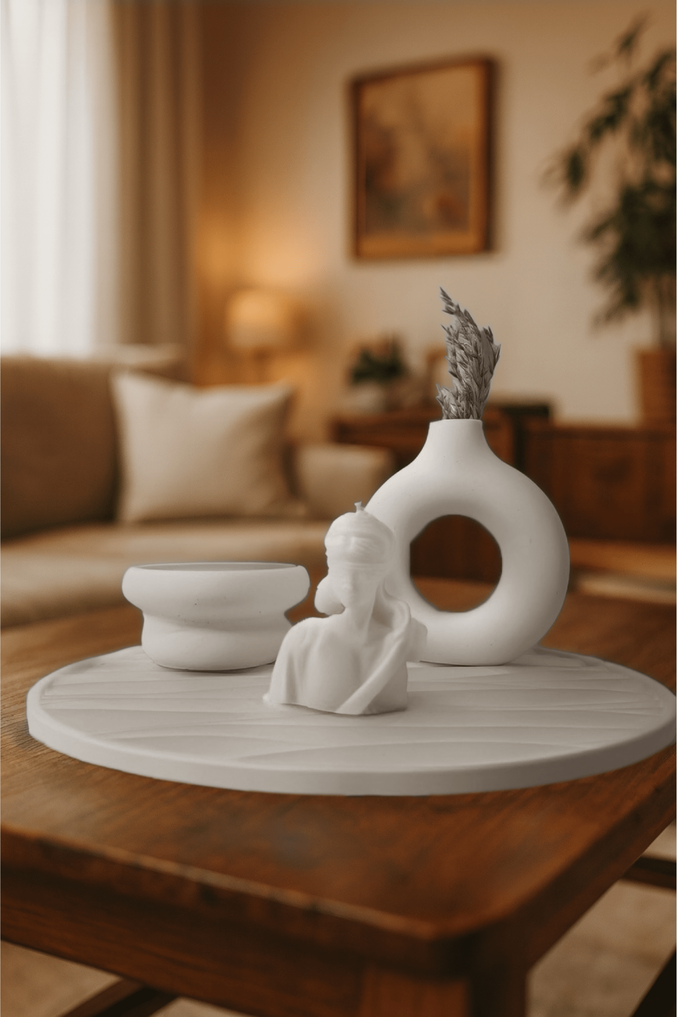 Dört Parça Dekoratif Beton Set - Çift Katmanlı Kase , İskandinav tarzı Vazo, Adalet Tanrıçası Mum Ve Tepsi