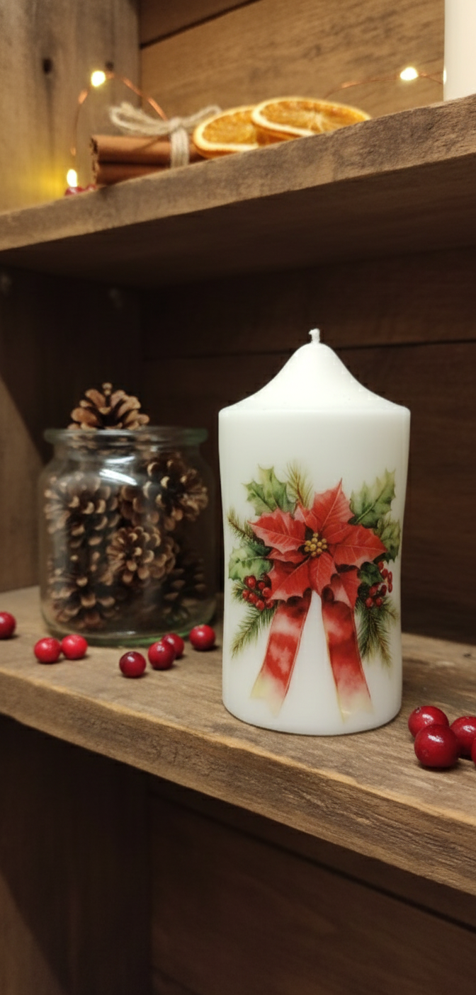 Poinsettia Baskılı Yılbaşı Baton Mum - Görsel 2