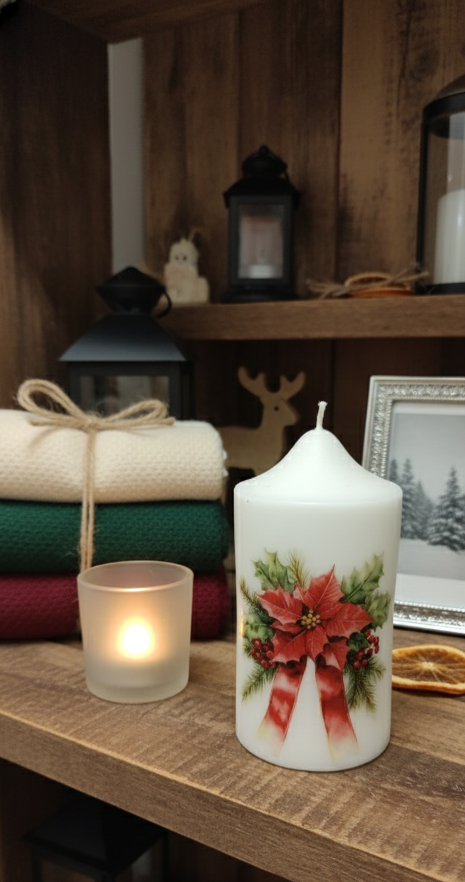 Poinsettia Baskılı Yılbaşı Baton Mum - Görsel 3