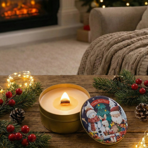 Yılbaşı Temalı Metal Kutulu Mum