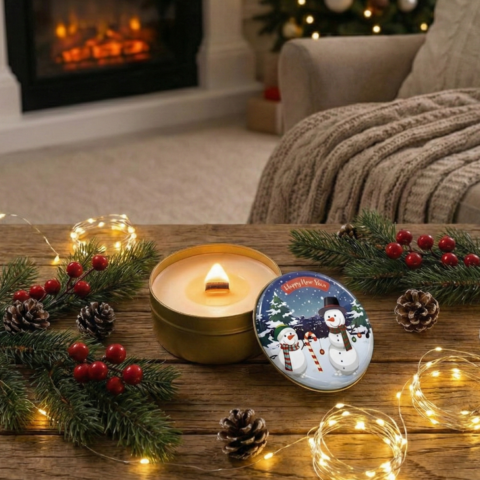 Yılbaşı Temalı Metal Kutulu Mum